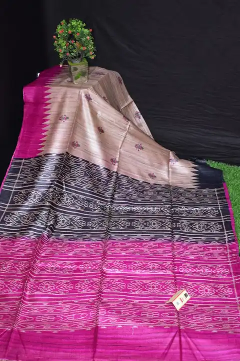 Tussar ghiccha zari border print silk saree handloom  uploaded by Alok handloom on 5/13/2023