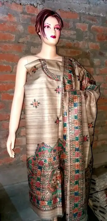 Tussar ghiccha madhubani hand panting silk suit and dupptta  uploaded by Alok handloom on 5/13/2023