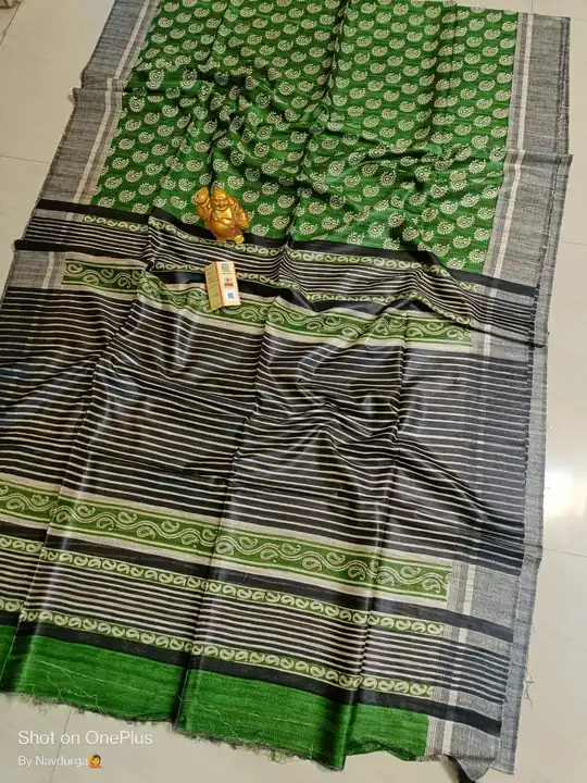 Tussar ghiccha hand block print silk saree handloom  uploaded by Alok handloom on 5/13/2023