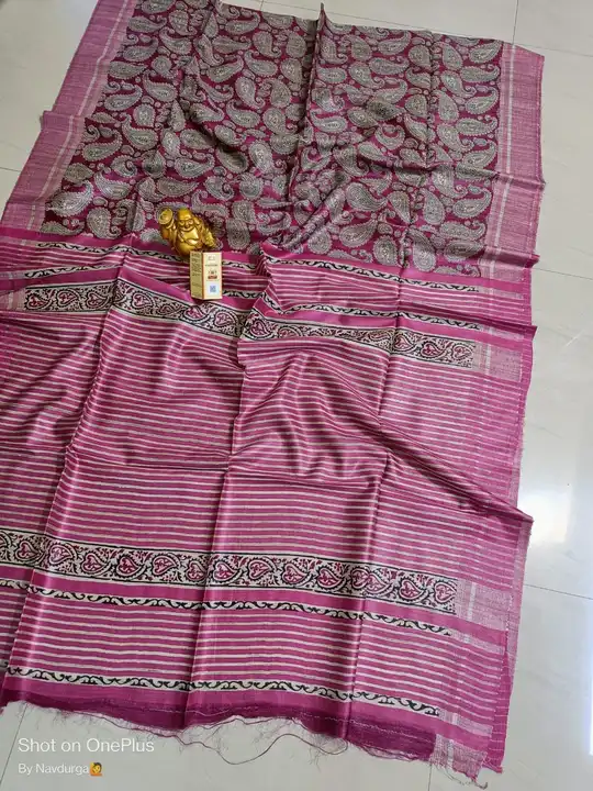 Tussar ghiccha hand block print silk saree handloom  uploaded by Alok handloom on 5/13/2023
