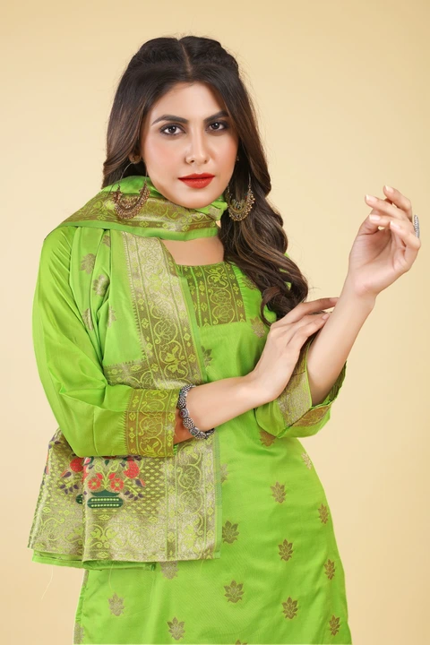 Hina Paithani Suits Fabric & Kurti 3 Pis Set Parrot  uploaded by Manasvi Enterprise on 5/13/2023
