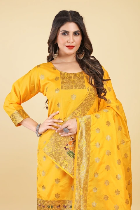 Hina Paithani Suits Fabric & Kurti 3 Pis Set Yellow  uploaded by Manasvi Enterprise on 5/13/2023