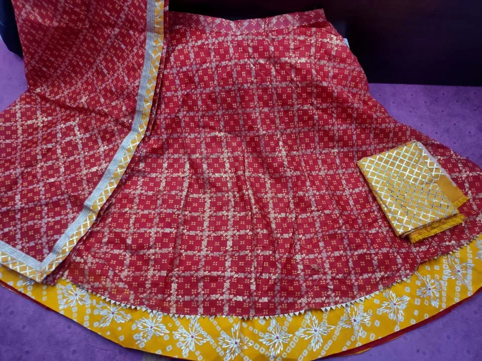 kota Doria skirt 
Bhandhej border kachhi gotta wark

full stitch
 West 42
Leanth 42
Dupta kotta Dori uploaded by Gotapatti manufacturer on 5/14/2023