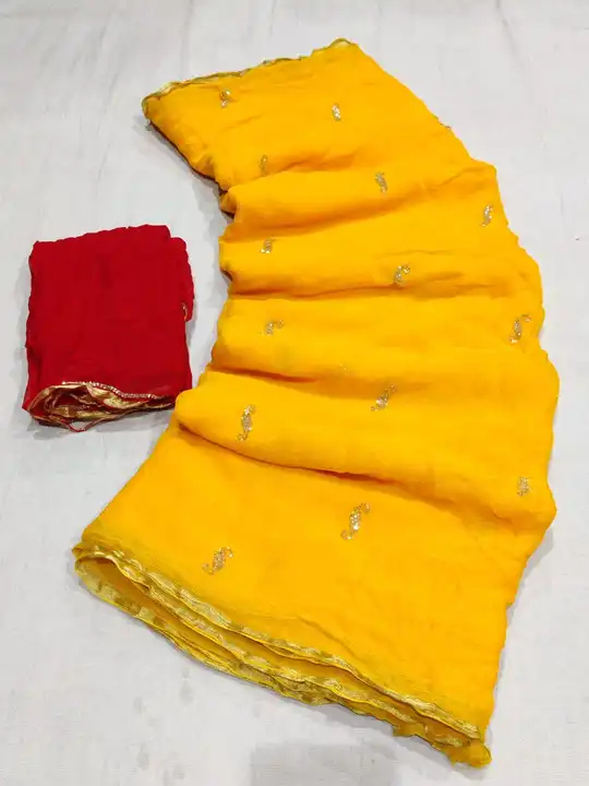 😍
👉👉 *Pure  chiffon fabric with beautiful  daing with full saree kadhana butti  work 💃🏻💃🏻💃🏻 uploaded by Gotapatti manufacturer on 5/14/2023