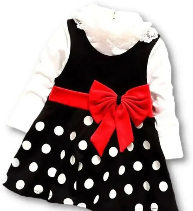 KIDS FROCK  PINK BLACK POLKA DOTS uploaded by Girls collection  on 5/14/2023