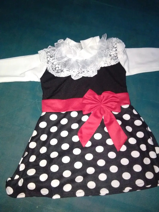 KIDS FROCK  PINK BLACK POLKA DOTS uploaded by Girls collection  on 5/14/2023