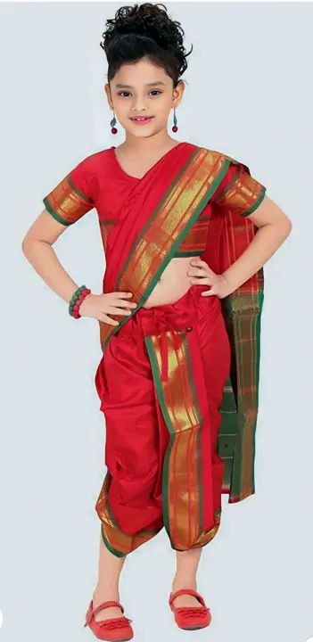 Readymade Navwari Saree with Stiched Blouse | Kids Pre-Stiched Saree | Kids Ethnic Wear
 uploaded by business on 5/14/2023