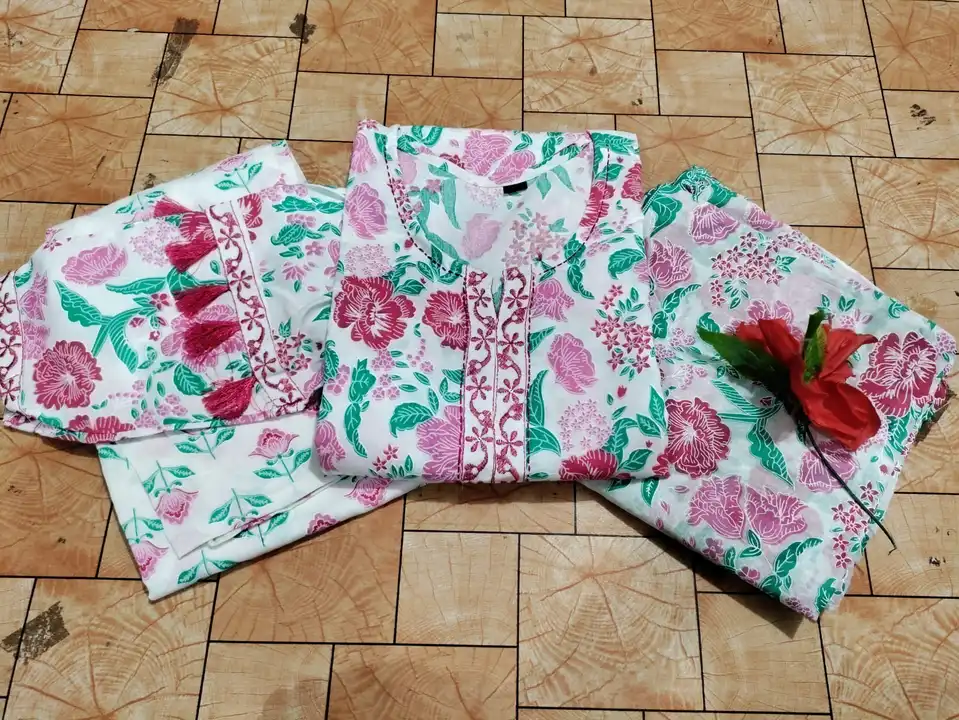 38 to 44 , proshin print cut 3pcs suit  set pant with cotton MALMAL duptta with work detailing .... uploaded by Online Ladies Dresses on 5/14/2023