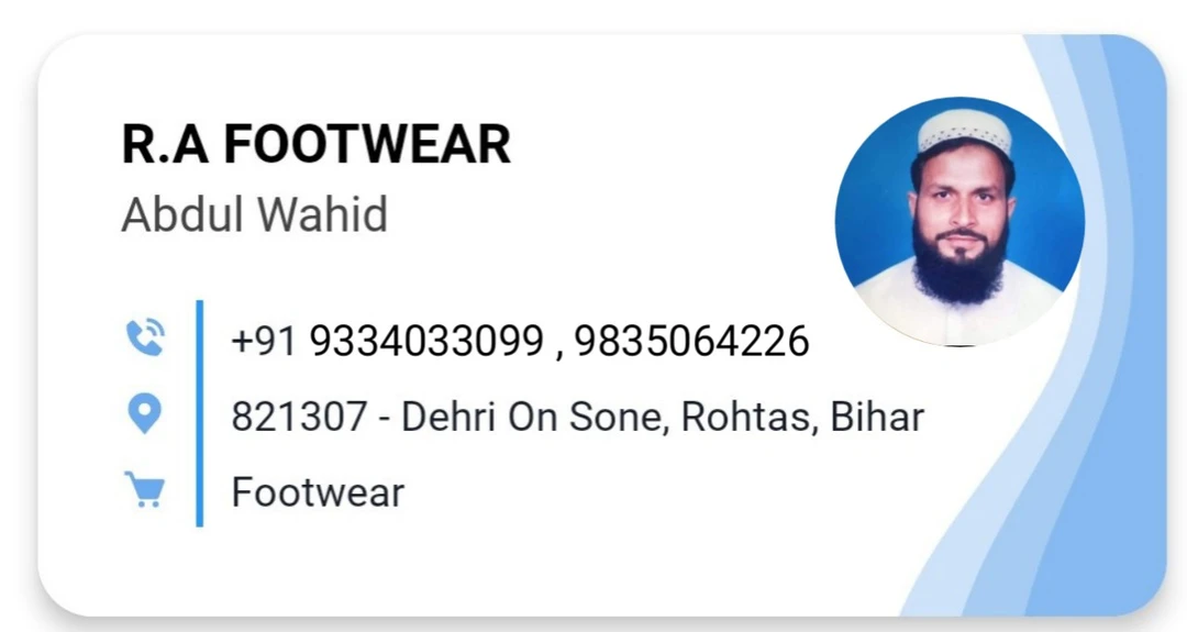 Visiting card store images of R.A FOOTWEAR