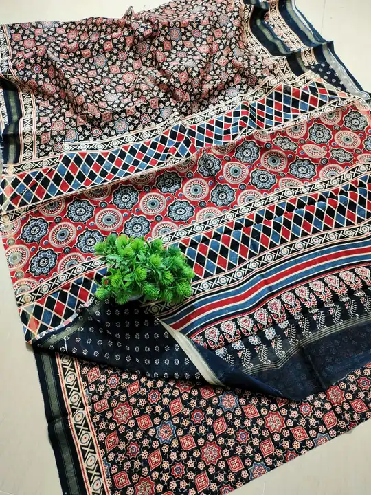 Handblock fancy ajrkh print half silk half cotton chanderi saree  uploaded by business on 5/14/2023