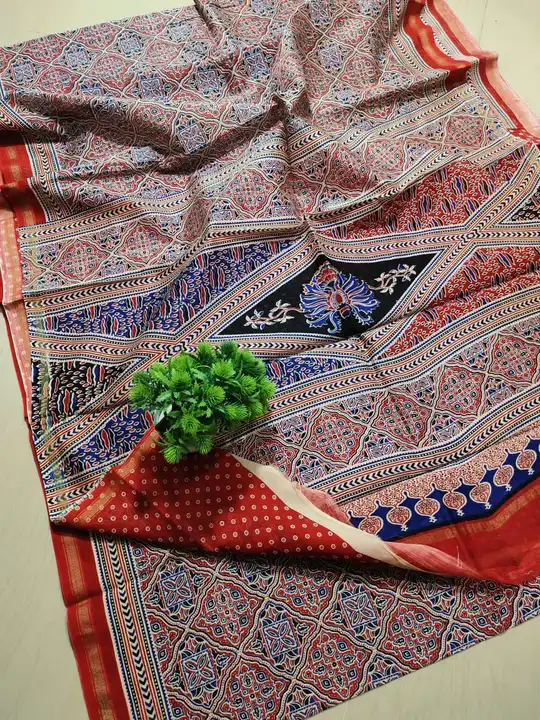 Handblock fancy ajrkh print half silk half cotton chanderi saree  uploaded by Chanderi ethnic world on 5/14/2023