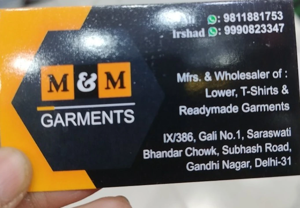 Visiting card store images of M&M Garments