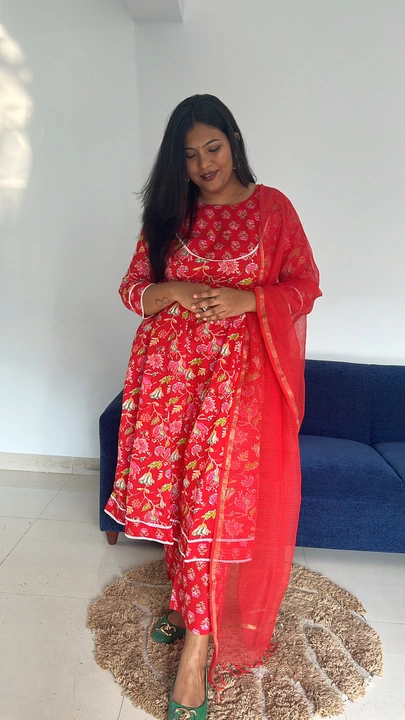 Cotton Anarkali Kurta Pant with Kota Doriya Dupatta uploaded by Sanvi Fabrics on 5/15/2023