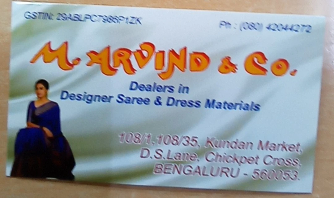 Visiting card store images of M ARVIND & CO