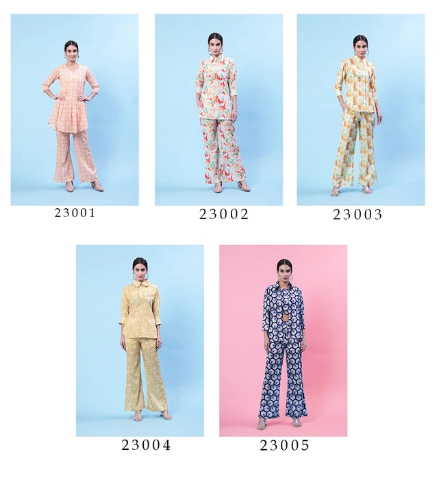 *Stylishta present Co-ordinate set Designs*
*Catalog Name :- Charvi*

Fabric Details-
Top Fabric :-  uploaded by Aanvi fab on 5/15/2023
