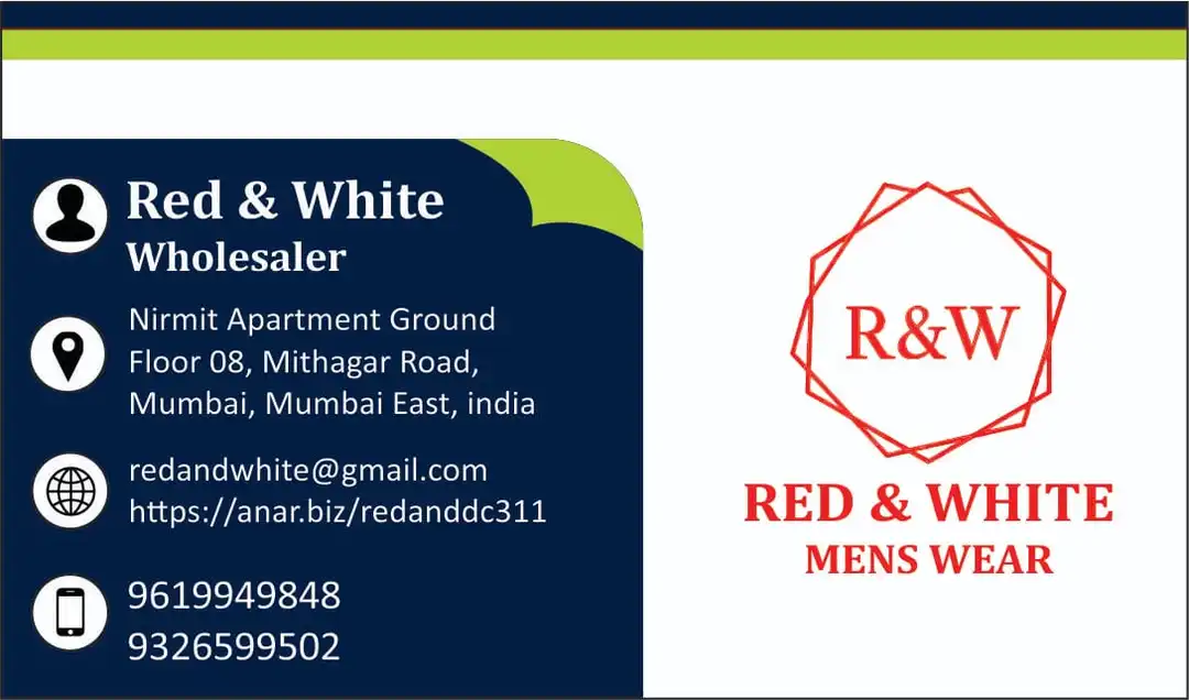Visiting card store images of Red And white Men's Wear