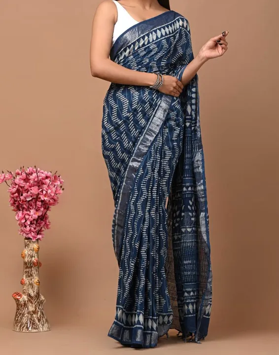 Linen saree with beautiful digital printed pallu  uploaded by Suyukti fab on 5/15/2023