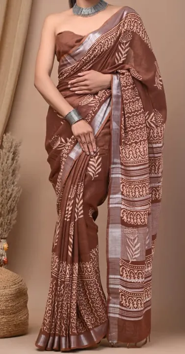 Linen saree with beautiful digital printed pallu  uploaded by Suyukti fab on 5/15/2023