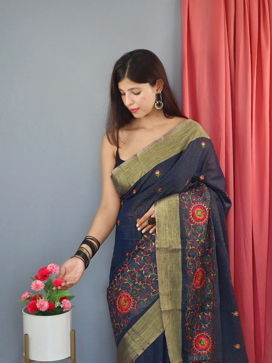 Fine colorful embroidery jaal design done on all over ther saree uploaded by business on 5/15/2023
