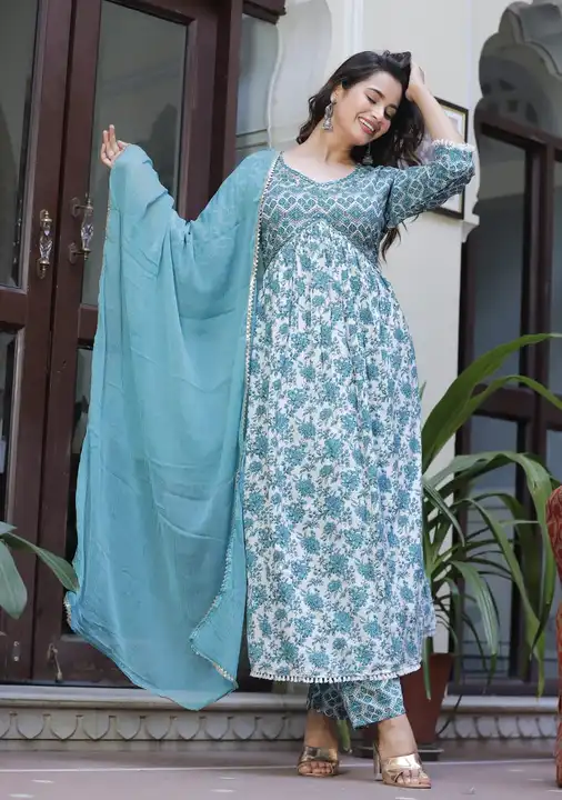 M to XXL, Reyon kurti with pant and dupatta uploaded by Online Ladies Dresses on 5/15/2023