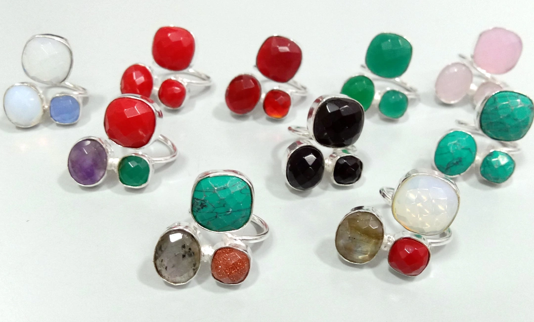 Multiple color faceted stone  German Silver  three layer stone ring uploaded by business on 5/15/2023