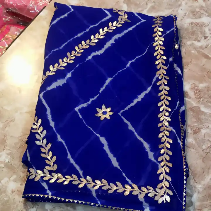 Today sale price 
60 gram jorjat lhariya saree 
With hend gottapatti work 
Witj blouse  uploaded by Gotapatti manufacturer on 5/15/2023