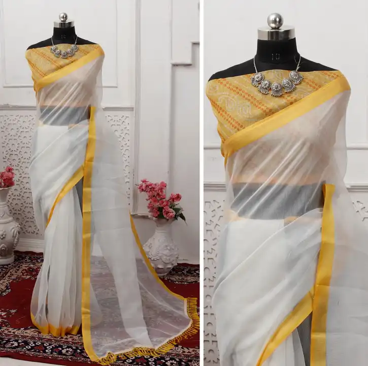 White Saree with Multi BLOUSE uploaded by Shiv Parvati Sarees on 5/16/2023