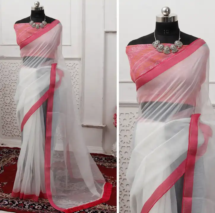 White Saree with Multi BLOUSE uploaded by Shiv Parvati Sarees on 5/16/2023