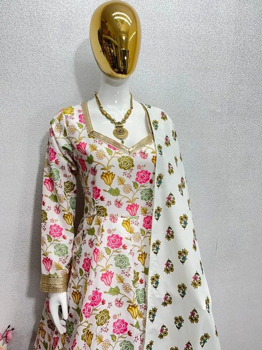 NEW DESIGNER PARTY WEAR WHITE SUMMER GOWN , WITH DUPATTA ST&62 uploaded by Fatema Fashion on 5/16/2023