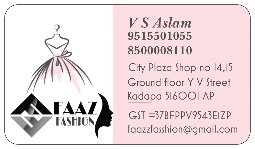 Visiting card store images of FAAZ FASHION 