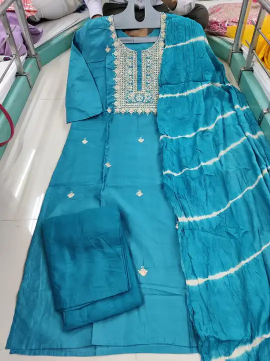 *Dhamaka*  

*KURTI WITH PANT AND DUPATTA SET*

Shop our latest Embroidered  Silk Suit set dupatta
S uploaded by BOKADIYA TEXOFIN on 5/16/2023