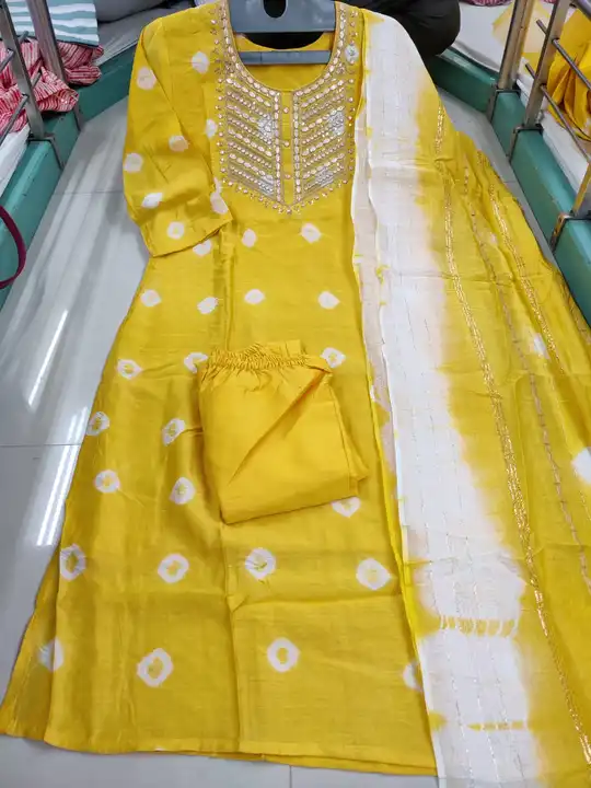 *Dhamaka*  

*KURTI WITH PANT AND DUPATTA SET*

Shop our latest Embroidered  Silk Suit set dupatta
S uploaded by BOKADIYA TEXOFIN on 5/16/2023