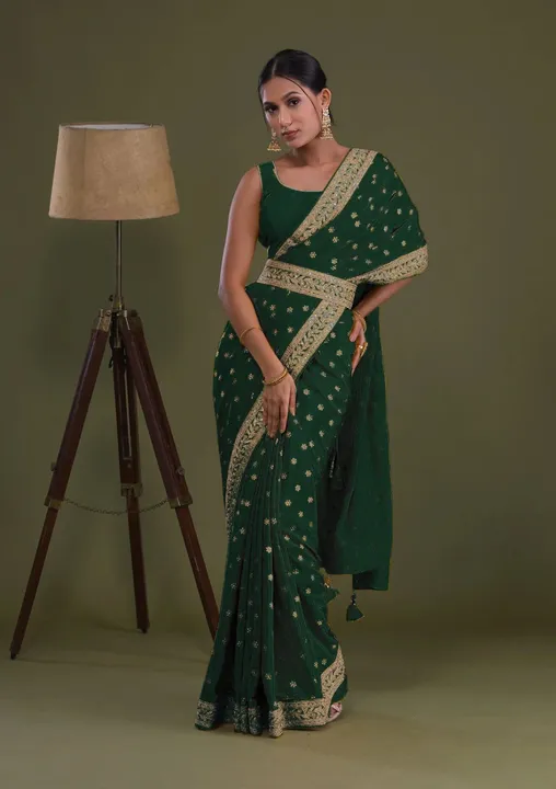 Chinnon saree with heavy zari embroidery sequins work uploaded by Suyukti fab on 5/16/2023