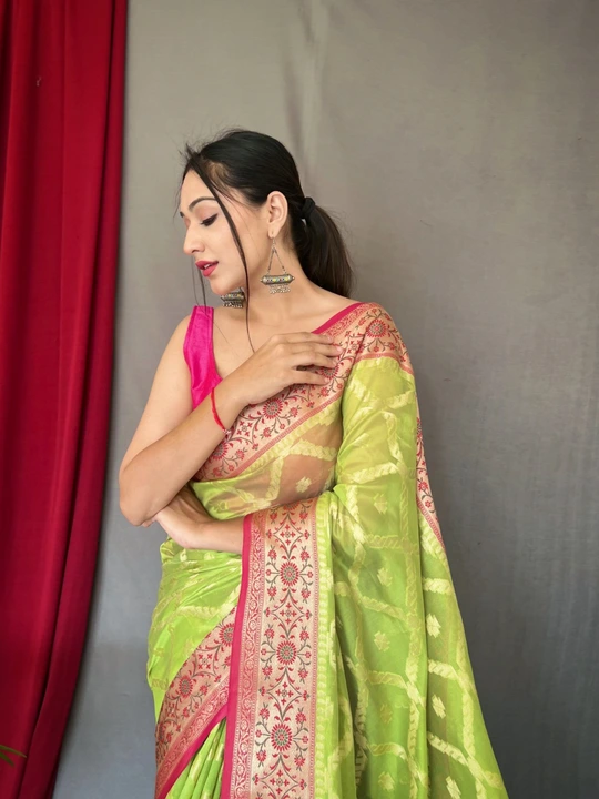 Pure organza weaved saree uploaded by VARDHAK COLLECTION  on 5/16/2023