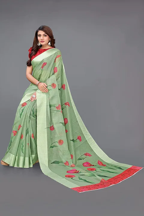 Women's cotton chex digital print saree uploaded by business on 5/16/2023