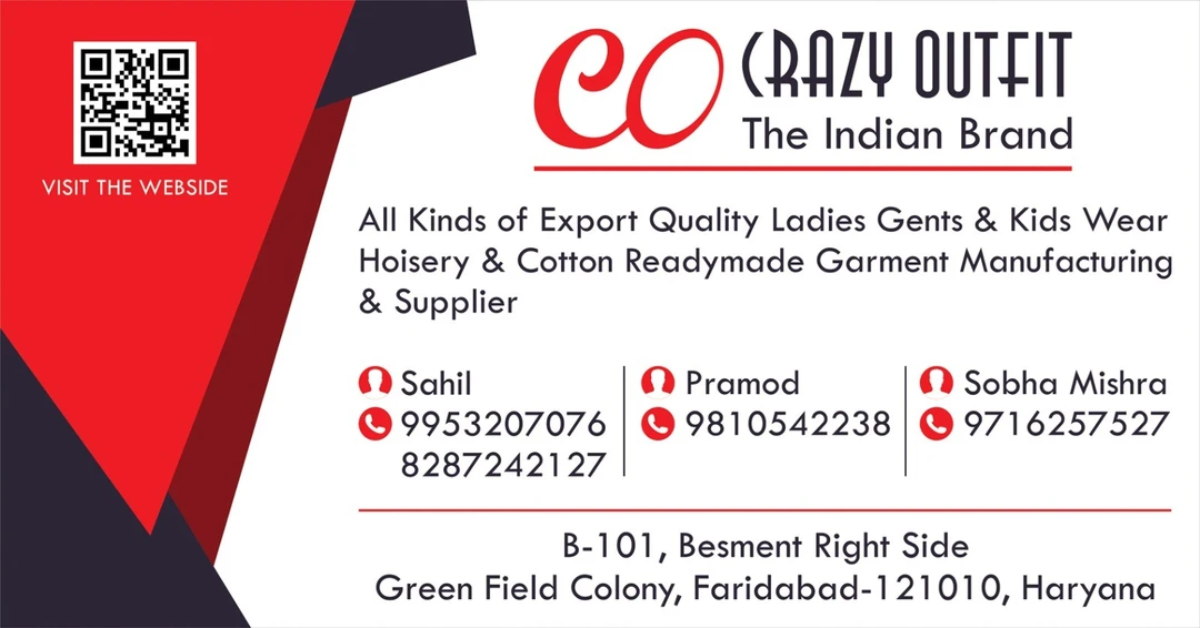 Visiting card store images of Crazy Outfit The Indian Brand
