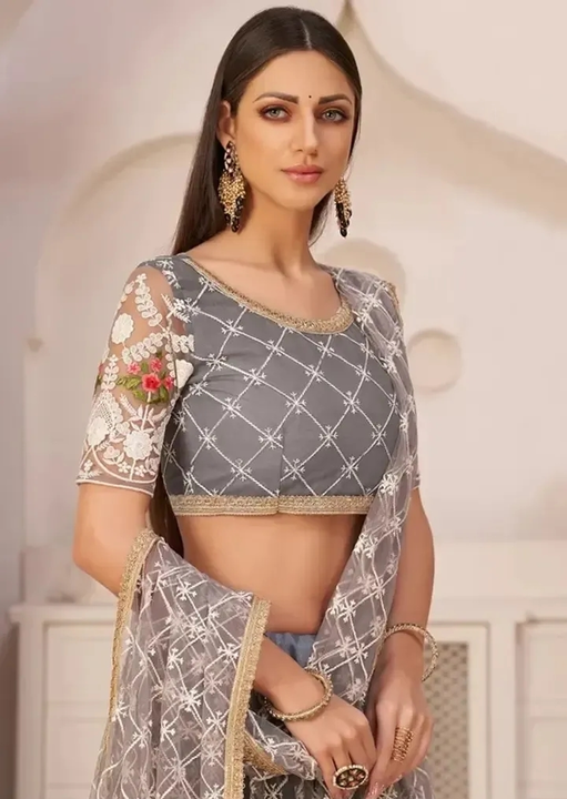 Tha Bats Selling designer Super Net With Silk Semi Stitched Lehenga Choli Free Size Grey Color uploaded by Girls collection  on 5/16/2023
