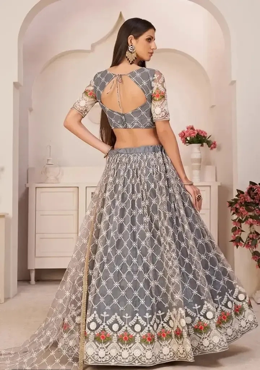 Tha Bats Selling designer Super Net With Silk Semi Stitched Lehenga Choli Free Size Grey Color uploaded by Girls collection  on 5/16/2023