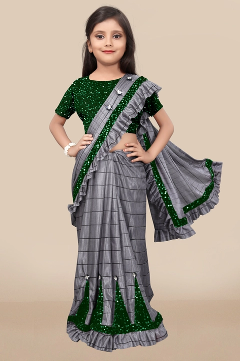Kids Ready To Wear Checks imported Lycra Saree uploaded by business on 5/16/2023