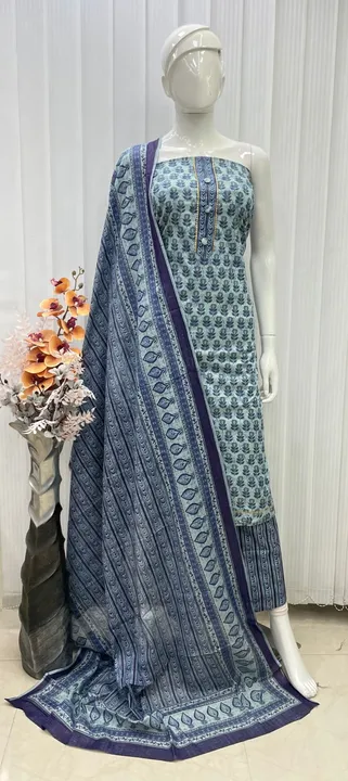 *TOP* COTTON JAIPURI PRINT 

*BOTTOM* COTTON 

*DUPPATTA* COTTON PRINT

*TOP :- 2.50 Mtr*
*BOTTOM :- uploaded by Indrani exclusive on 5/16/2023