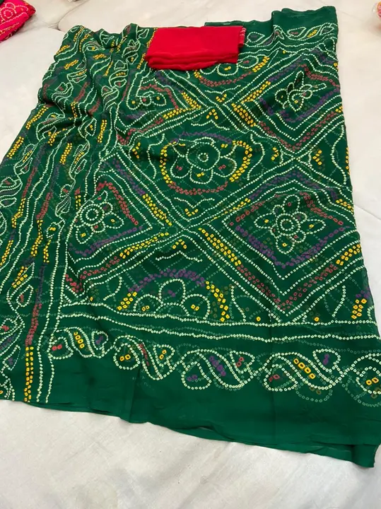 New launch saree bhandej 
Micro Jorhat fabric 
Sare cut 5,50 mtr
Rate 600+$ 
With blouse 
Stock read uploaded by Gotapatti manufacturer on 5/16/2023
