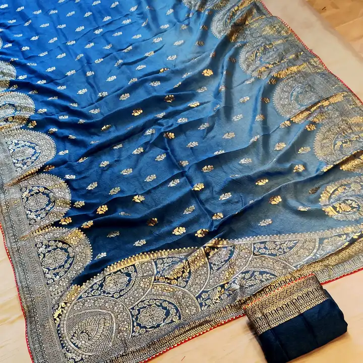 Fabric pure rusinan silk jari saree 💕witj blouse  uploaded by Gotapatti manufacturer on 5/16/2023