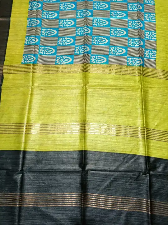 Handloom pure tussar giccha jari border block print silk saree  uploaded by Vina Handloom on 5/17/2023