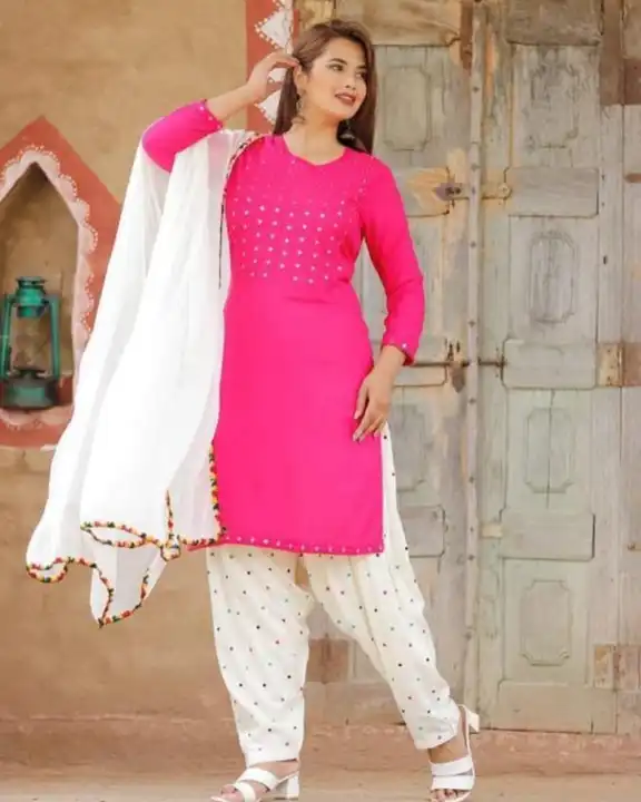 M to XXL, REYON 140 GSM will full havy embroidery kurti with patiyala  ( Full Stitched  )* uploaded by Online Ladies Dresses on 5/17/2023