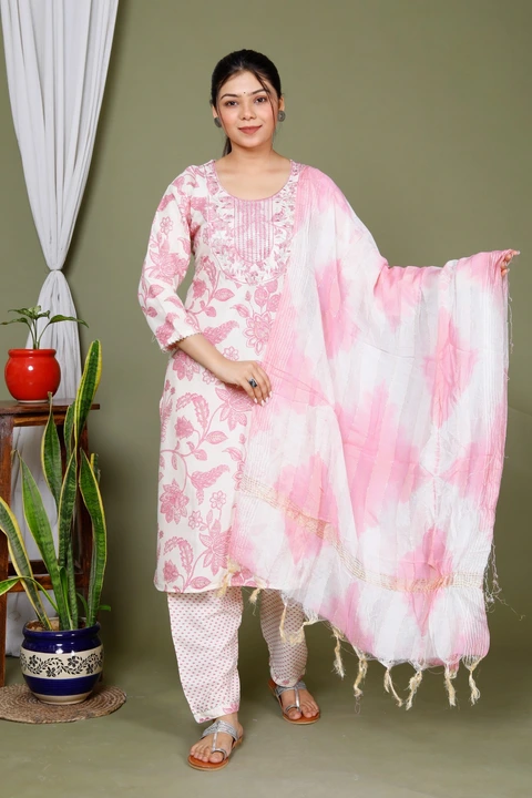 M to XXL, procin print  REYON fabric kurta pant with duppatta*  Fabric:-reyon  *work embroidery work uploaded by Online Ladies Dresses on 5/17/2023