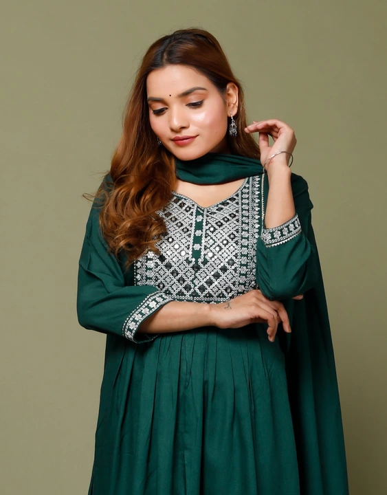 M to XXL, naira cut Kurti With pent Set with heavy embroidery work with rayon duppatta   *Kurti+pent uploaded by Online Ladies Dresses on 5/17/2023