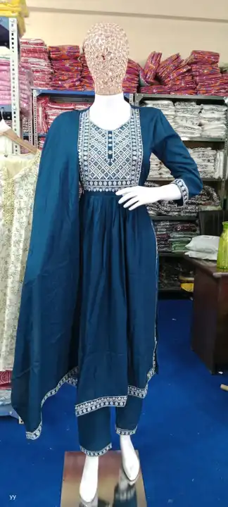 M to XXL, naira cut Kurti With pent Set with heavy embroidery work with rayon duppatta   *Kurti+pent uploaded by Online Ladies Dresses on 5/17/2023