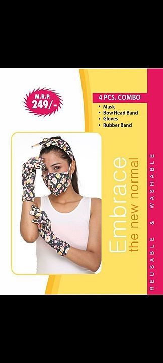 *Protection with Fashion*

Fabric:: Cotton Strachable Lycra

Item include in set

1. Mask
2. Gloves
 uploaded by Ssh manufacturer on 7/13/2020