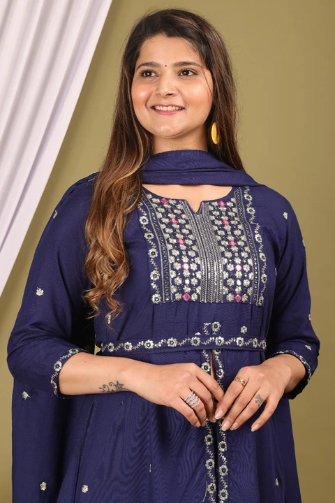 M to XXL, Sprint cut NAYRA full flair kurti with beautiful work on yoke Paired with pent and beautif uploaded by Online Ladies Dresses on 5/17/2023