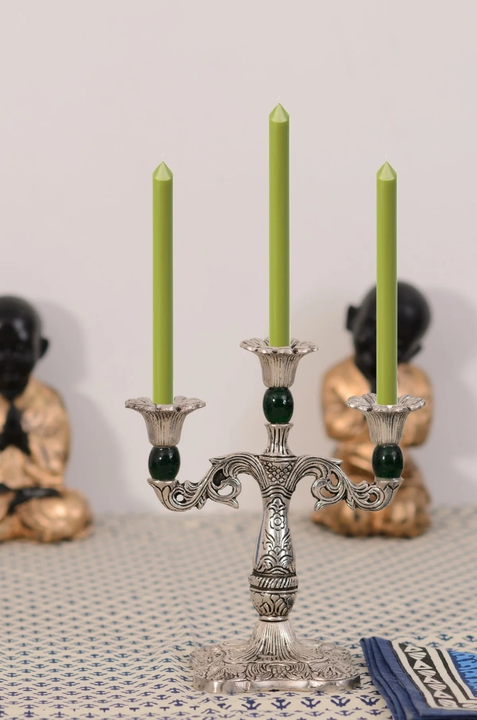 White Metal Silver and green 3 Candle stand uploaded by Home decor on 5/17/2023